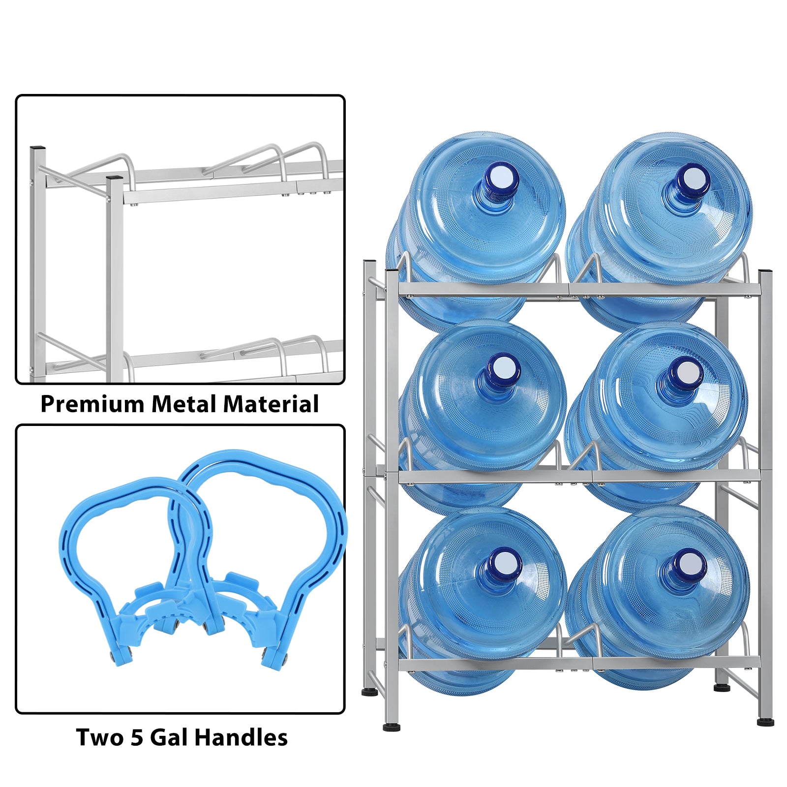 3-Tier Heavy Duty Steel Water Jug Storage Rack (Holds Six 5-Gallon Bottles)