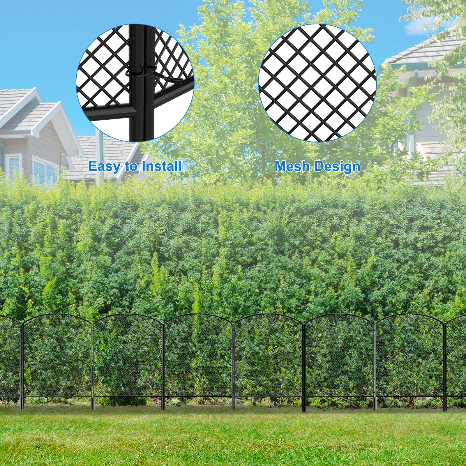 24" (H) x 10ft (L) Mesh Garden Fence & Animal Barrier - No-Dig Metal Wire Fencing for Rabbits & Dogs, Decorative Yard & Patio Border, Black