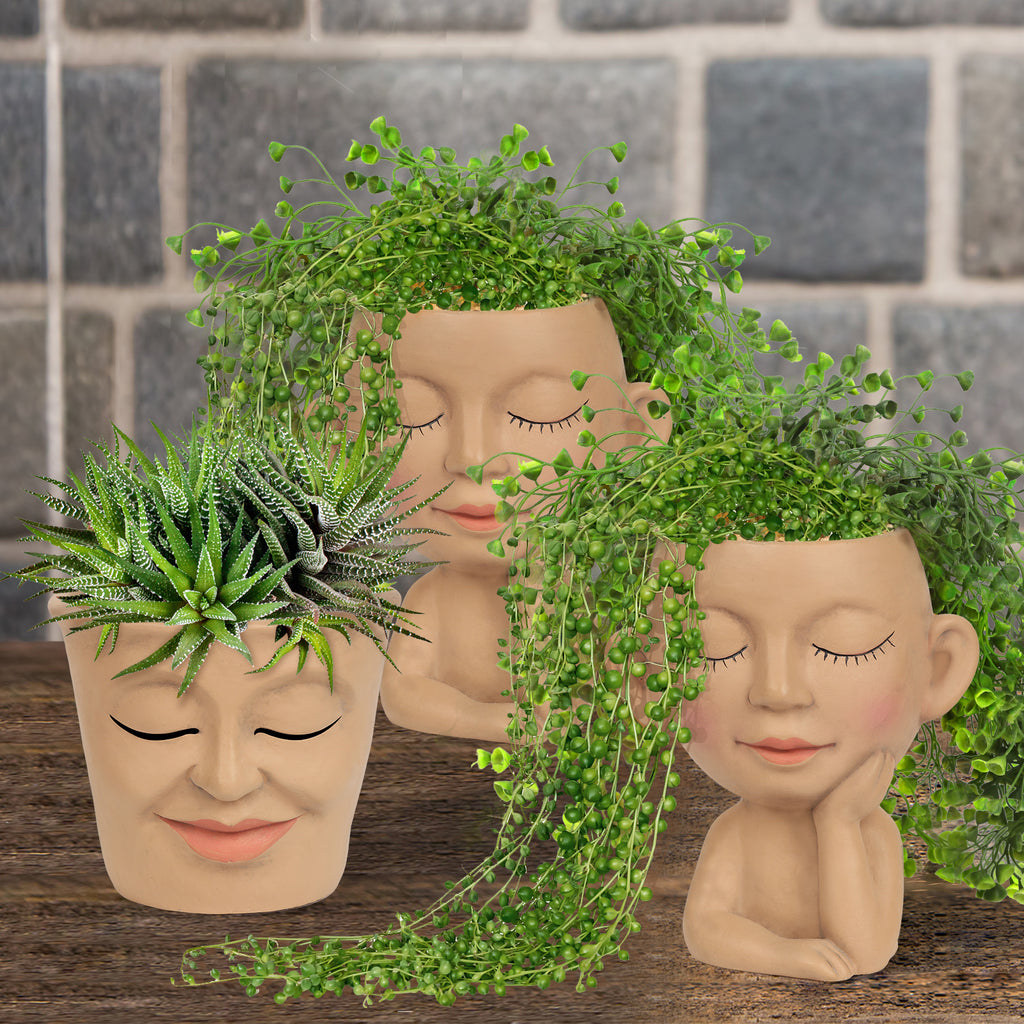 2-Pack Face Planter Pots with Drainage Hole - Cute Lady Head Succulent Pots for Indoor/Outdoor Decor