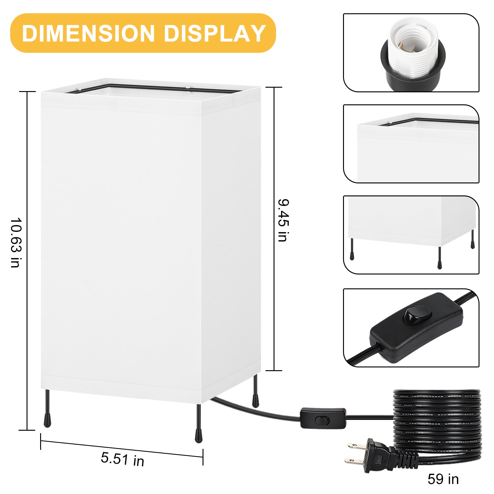 Modern White Fabric Table Lamps (Set of 2)， Small Cute Desk Lamps for Study Room.