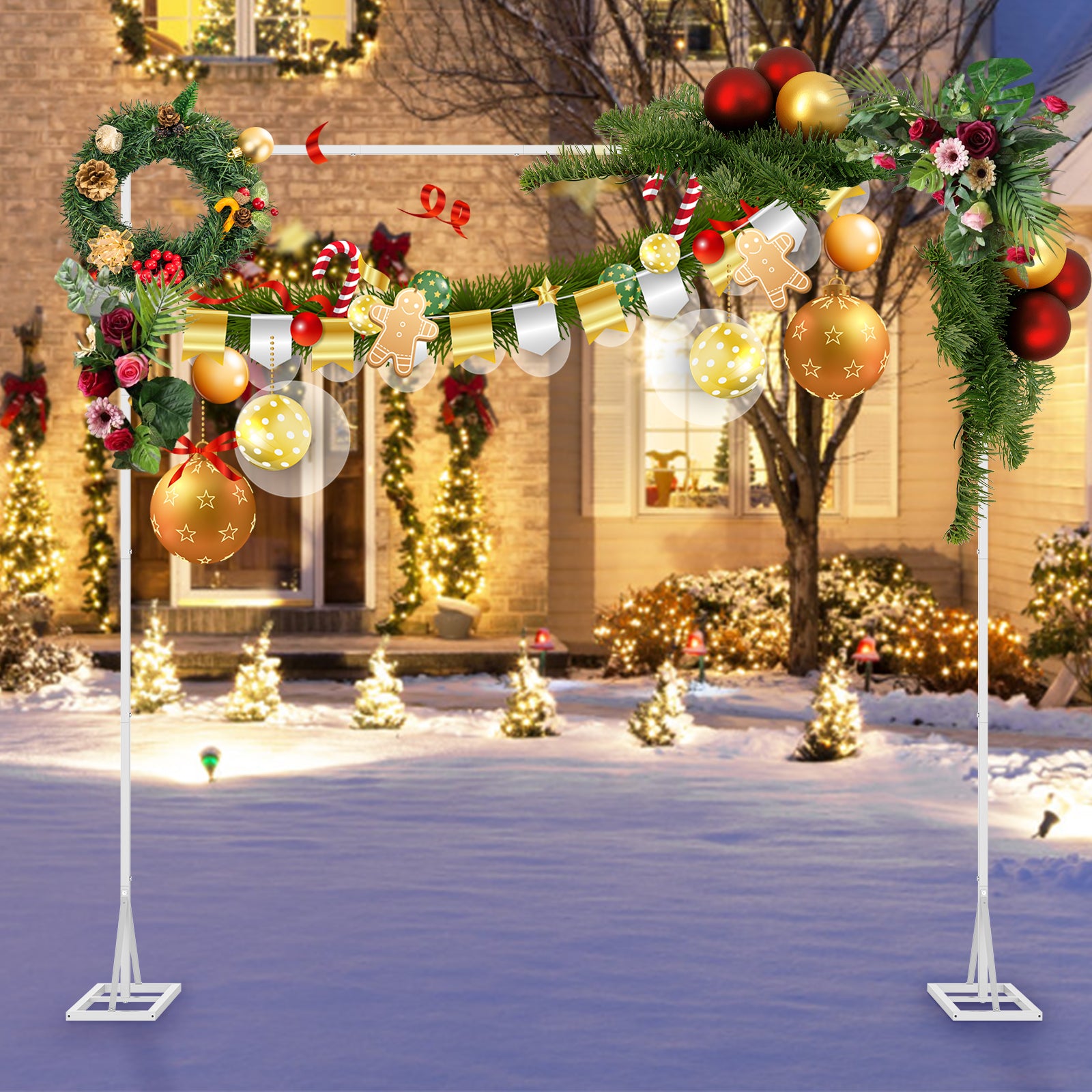 Door Square Tube Garland Wedding Arch, 6.6 ft x 6.6 ft Wedding Arch Background Bracket, Balloon Arch Background Bracket, For Ceremony Party Background Decoration, White.
