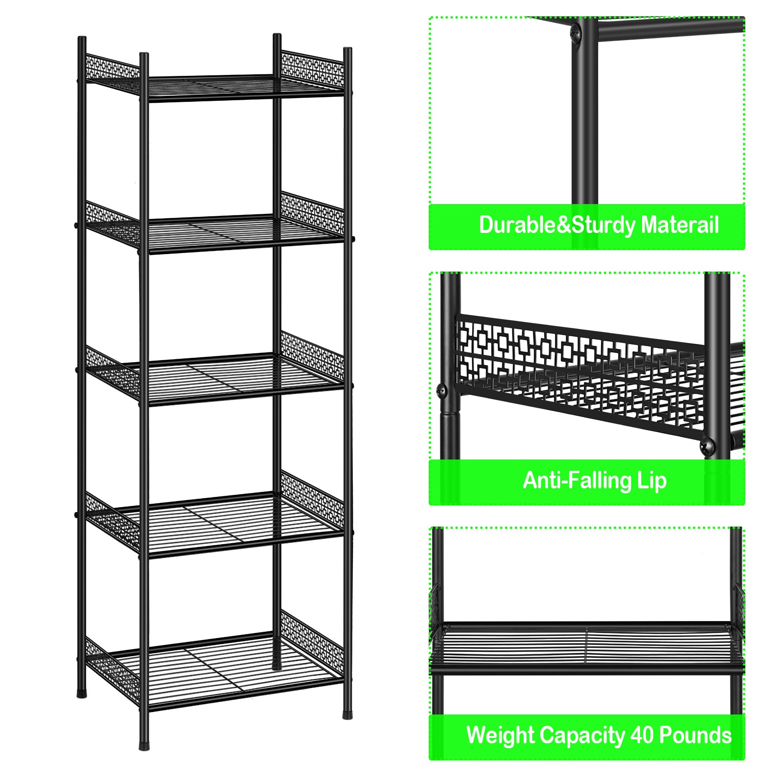Heavy Duty Wire Shelving Unit - Freestanding Storage Rack for Bathroom, Laundry, Kitchen