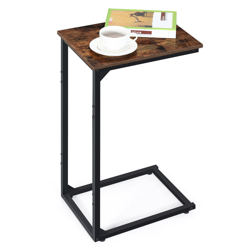 Set of 2 C-Shaped End Tables, Small Side Tables for Small Spaces, Rustic Brown Snack Tables for Couch & Bed,