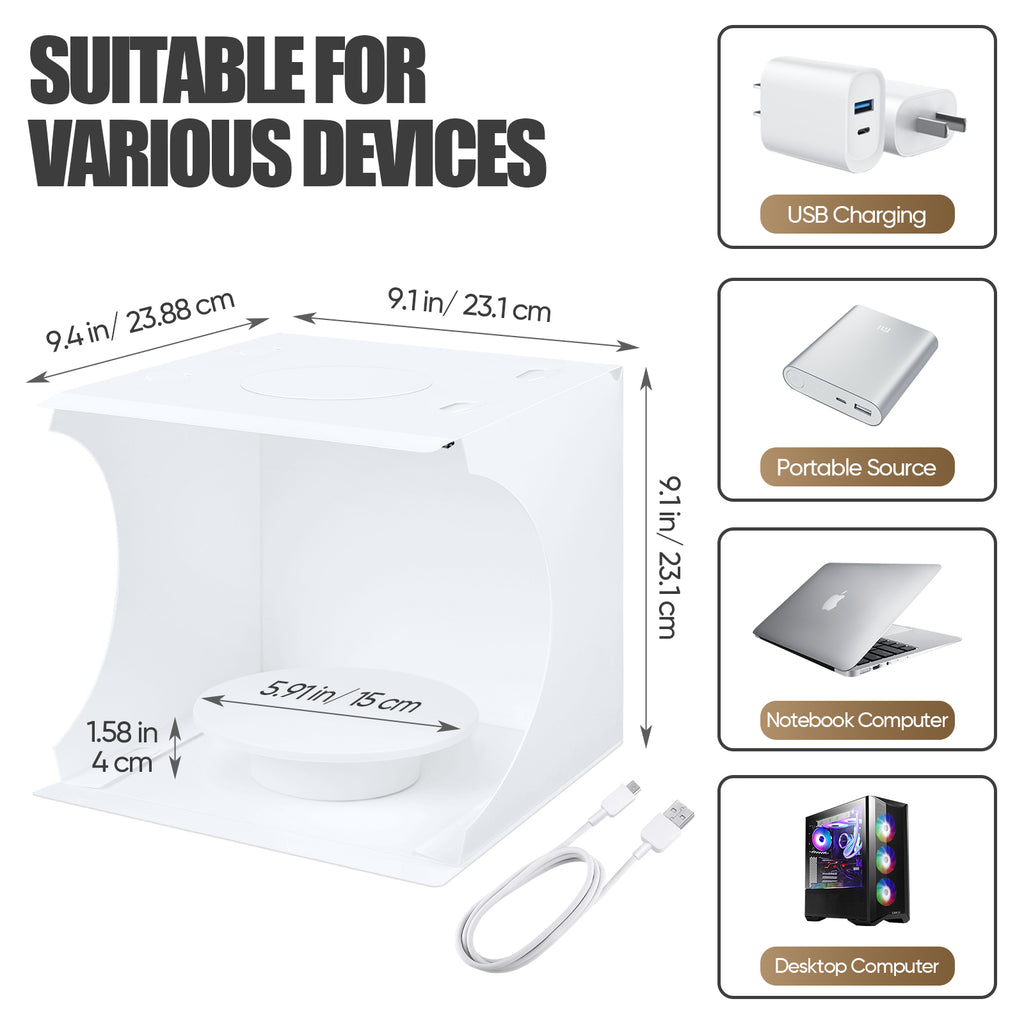 9" Pro Photography Light Box with 360Â¡Ã£ Electric Turntable, Foldable Photo Studio Kit with 6 Backdrops