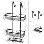 Aluminum bathroom basket behind the door, hanging, aluminum bathroom, shower caddy organizer with 2 baskets and hooks, anti-rust shampoo, conditioner and soap, black