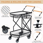 Multi functional foldable cart, office cart, freely movable multifunctional cart with rotating wheels, sturdy basket, black, suitable for home, office, travel, shopping