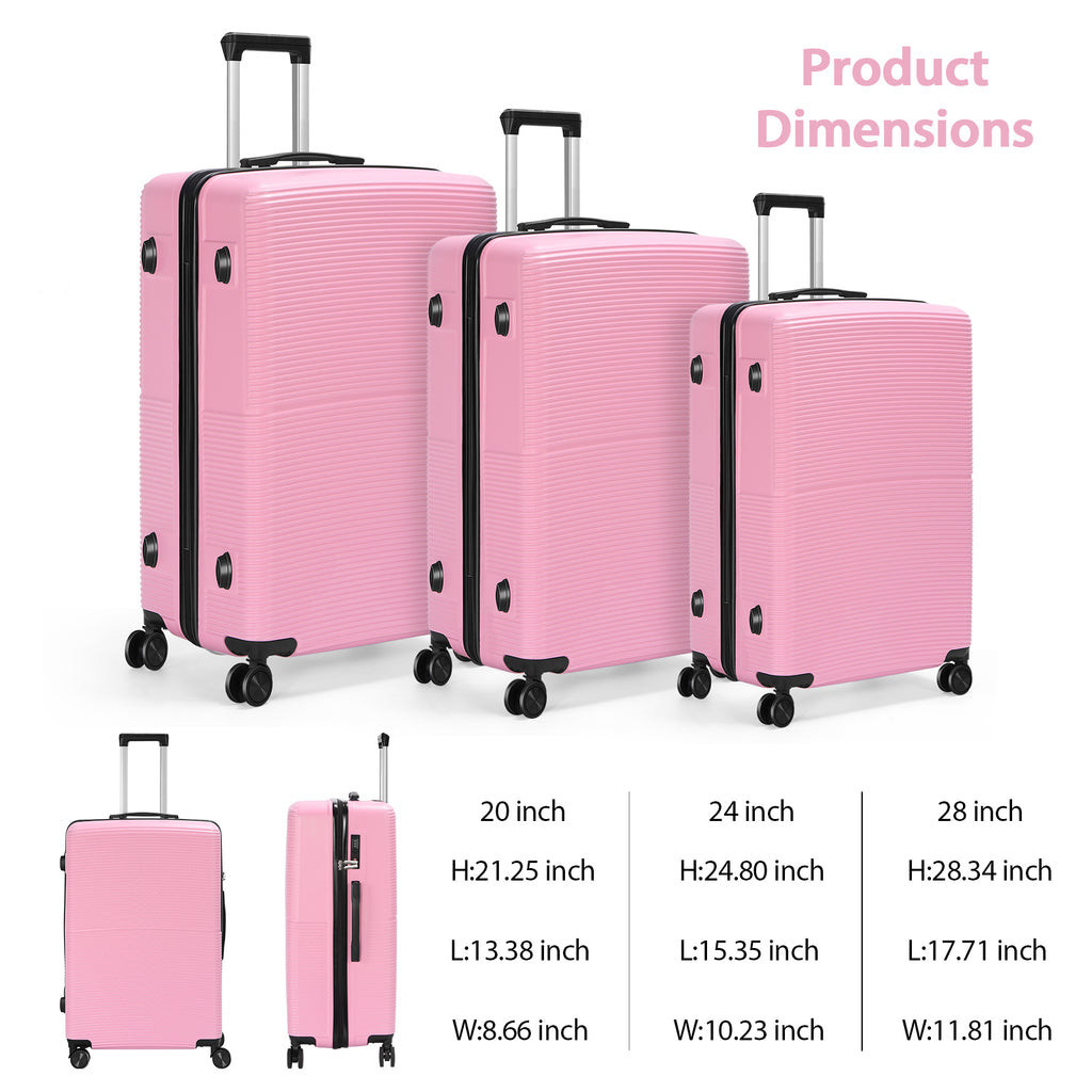 Trolley Case 3-Piece Hardside Lightweight Spinner Luggage Bag Set with TSA Lock