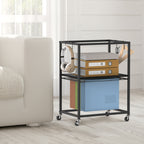2-Tier Rolling File Cart with Side Hooks - Mobile Office Organizer for Letter & Legal Size Hanging Folders, Heavy-Duty File Storage Cabinet, Black