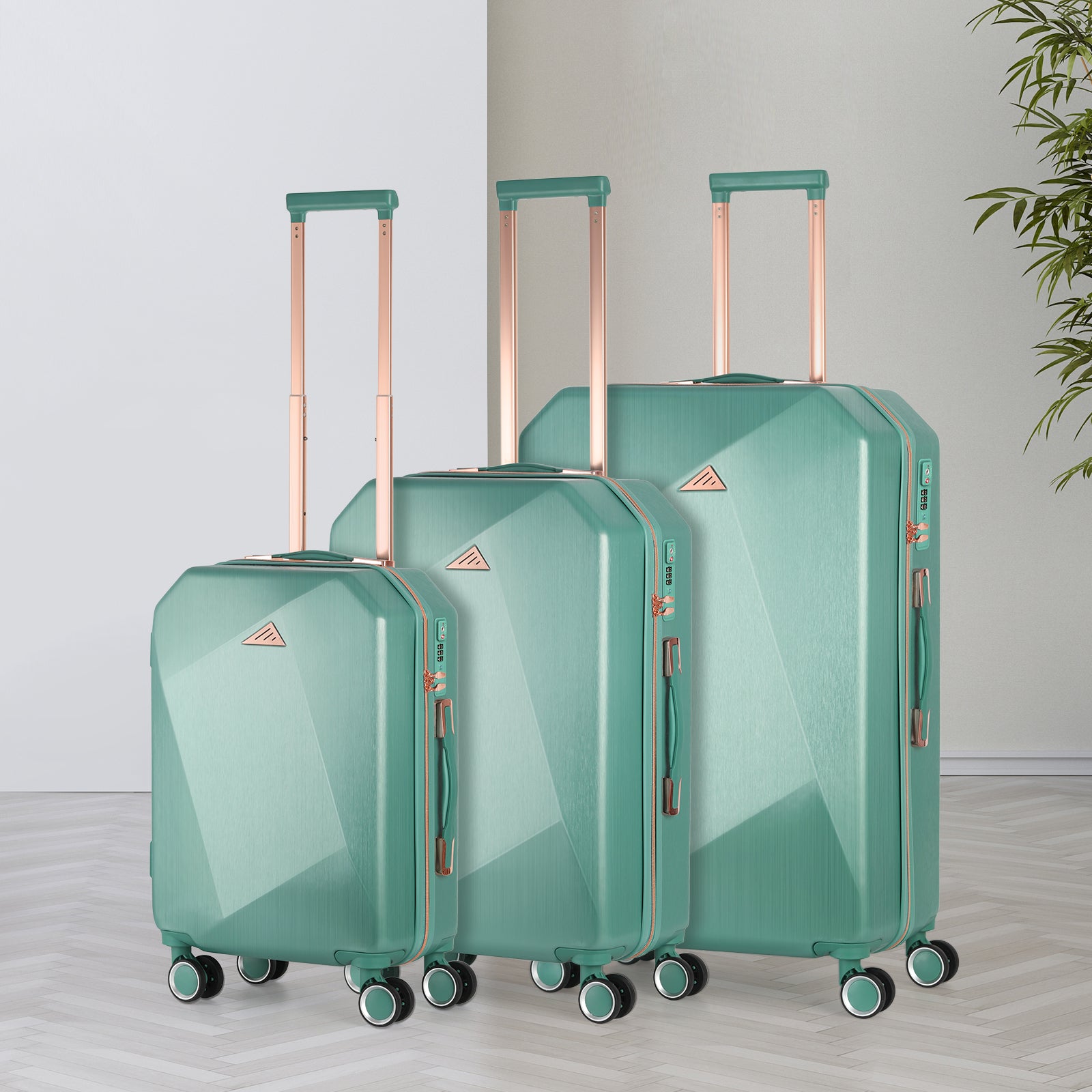 Luggage Set 3 Piece Luggage Set Carry On Suitcase Hardside Luggage with TSA Lock Spinner Wheels, Rose Gold ABS+PC (20in/24in/28in)