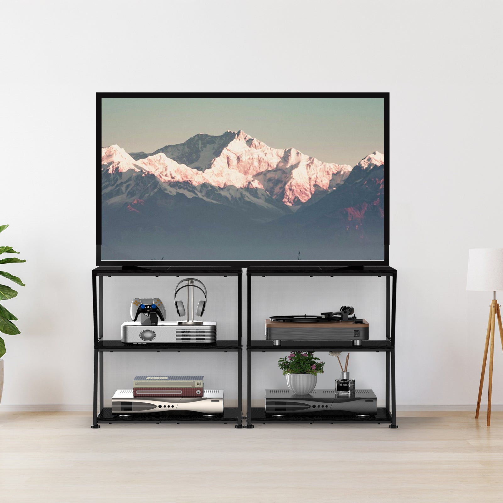 3-Tier Media Stand & Record Player Table - Industrial AV Audio Rack for DVD Players, Game Consoles & WiFi Routers, Stylish Living Room Organizer