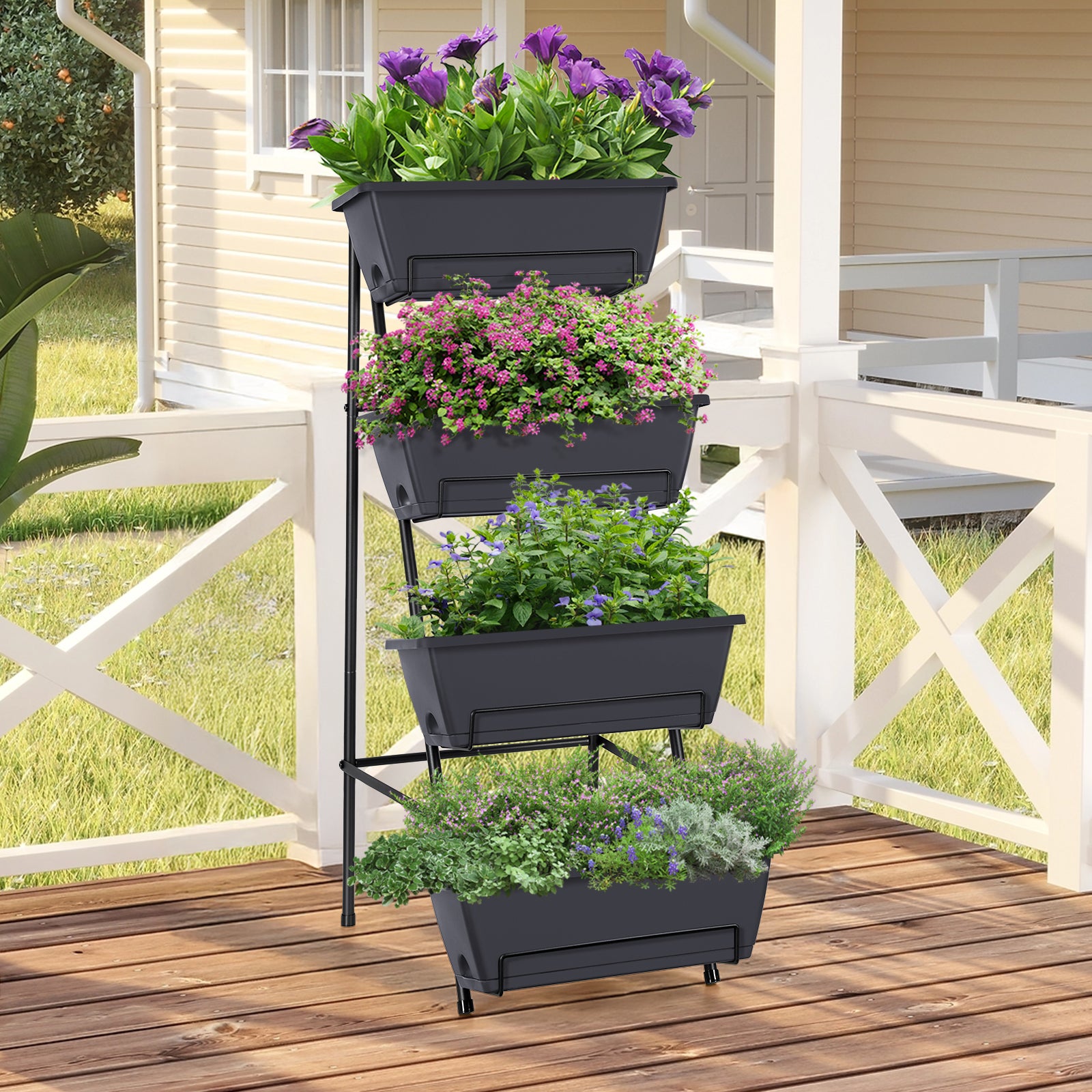 4-Tier Vertical Raised Garden Bed - Elevated Planter Box for Herbs, Vegetables & Flowers, Space-Saving Indoor/Outdoor Standing Planter, Grey