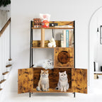 Hidden Cat Litter Box Enclosure with Charging Station, Large Wood Pet House Furniture with Storage Shelves and Entry Hole, Rustic Brown,