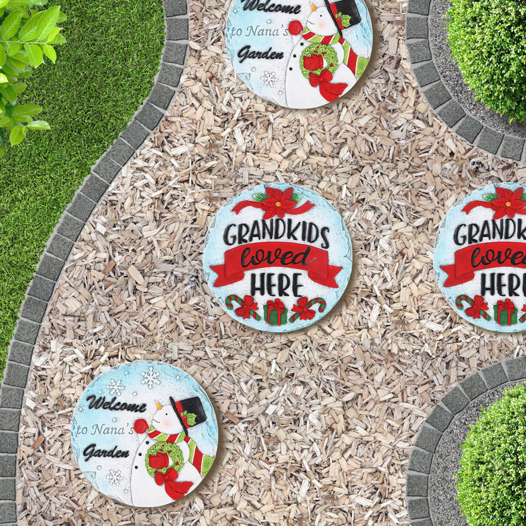 Snowman Stepping Stones Outdoor Set of 2 - 10inch Memorial Garden Pavers for Walkway, Yard & Patio