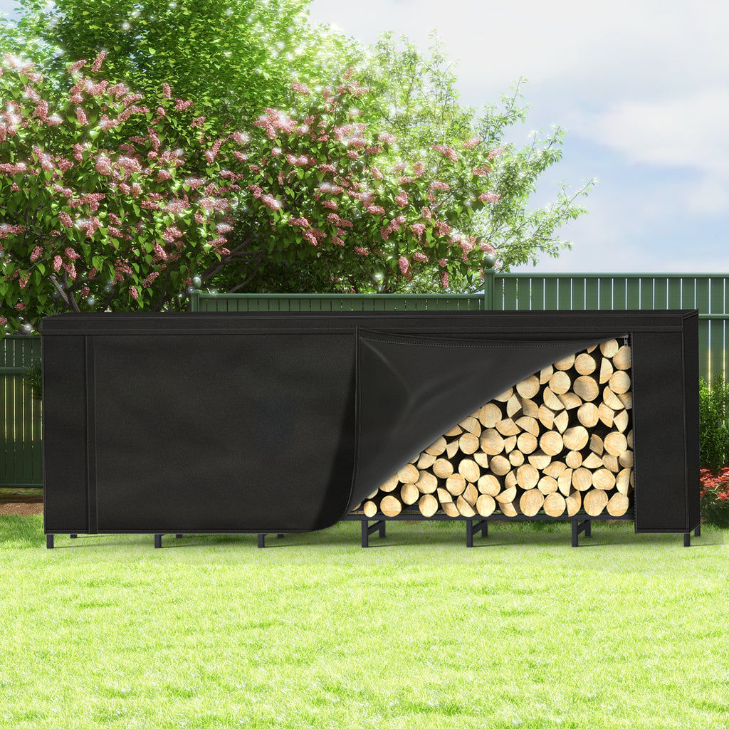 8ft All-Weather Firewood Gallery | Heavy-Duty Log Stacker with Waterproof Protective Cover