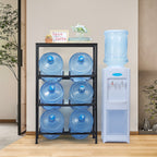 6-Bottle 5 Gallon Water Jug Holder Rack with Top Shelf - Heavy Duty 3-Tier Storage Organizer for Kitchen & Pantry, Black