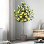 6ft Artificial Camellia Tree with Yellow Flowers, Tall Faux Blooming Tree in Pot for Indoor Outdoor Home Front Door Decor