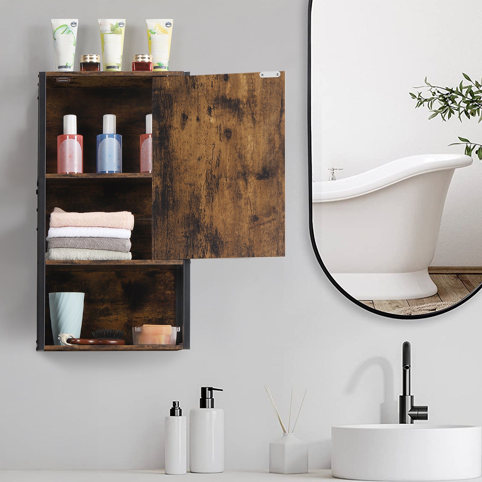 Rustic Farmhouse Wall-Mounted Bathroom Cabinet with Mesh Sides