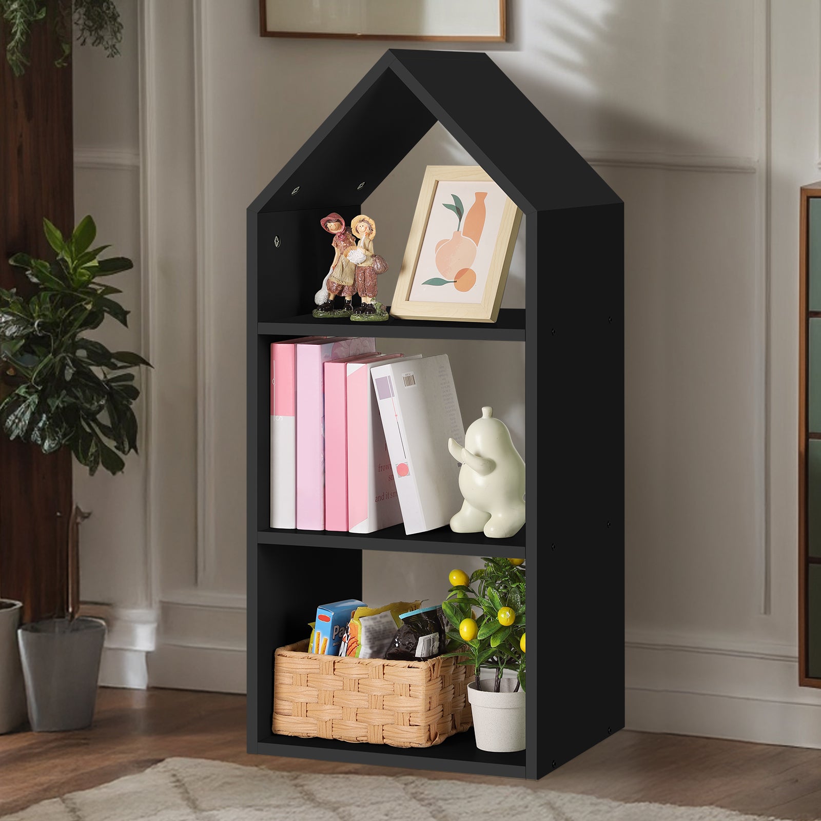 Modern 3-Tier House-Shaped Bookcase & Toy Storage Organizer