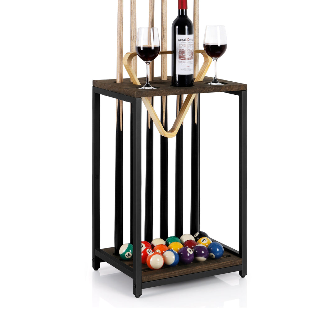 Wood Pool Cue Rack - Floor Stand Billiard Stick Holder for 6 Cues