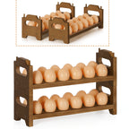 2-Tier Wooden Egg Holder for Countertop - Stackable Fresh Egg Storage Rack - Rustic Farmhouse Kitchen Organizer for up to 24 Eggs