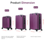 Three-Piece ABS Hard Shell Luggage Set - 20Inch, 24Inch, 28Inch Durable Spinner Suitcases with Combination Locks, Lightweight Travel Luggage for Business & Family Trips, Multiple Colors Available (Purple)