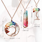 3-Piece Tree of Life Pendant Necklace Set - Natural Healing Stone Jewelry - Hand-Wrapped Crystal Sweater Chains for Women