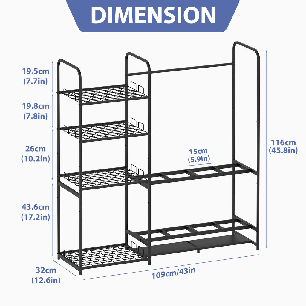 Standalone Metal Ski and Snowboard Storage System for Garage, Heavy-Duty Floor Organizer with Integrated Shelving for Boots, Poles, and Winter Gear