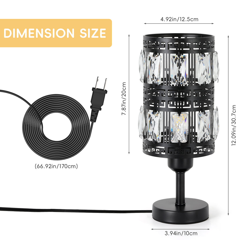 Noir Glamour Crystal Table Lamps | Set of 2 Retro Nightstand Lamps with Precision-Cut Facets
