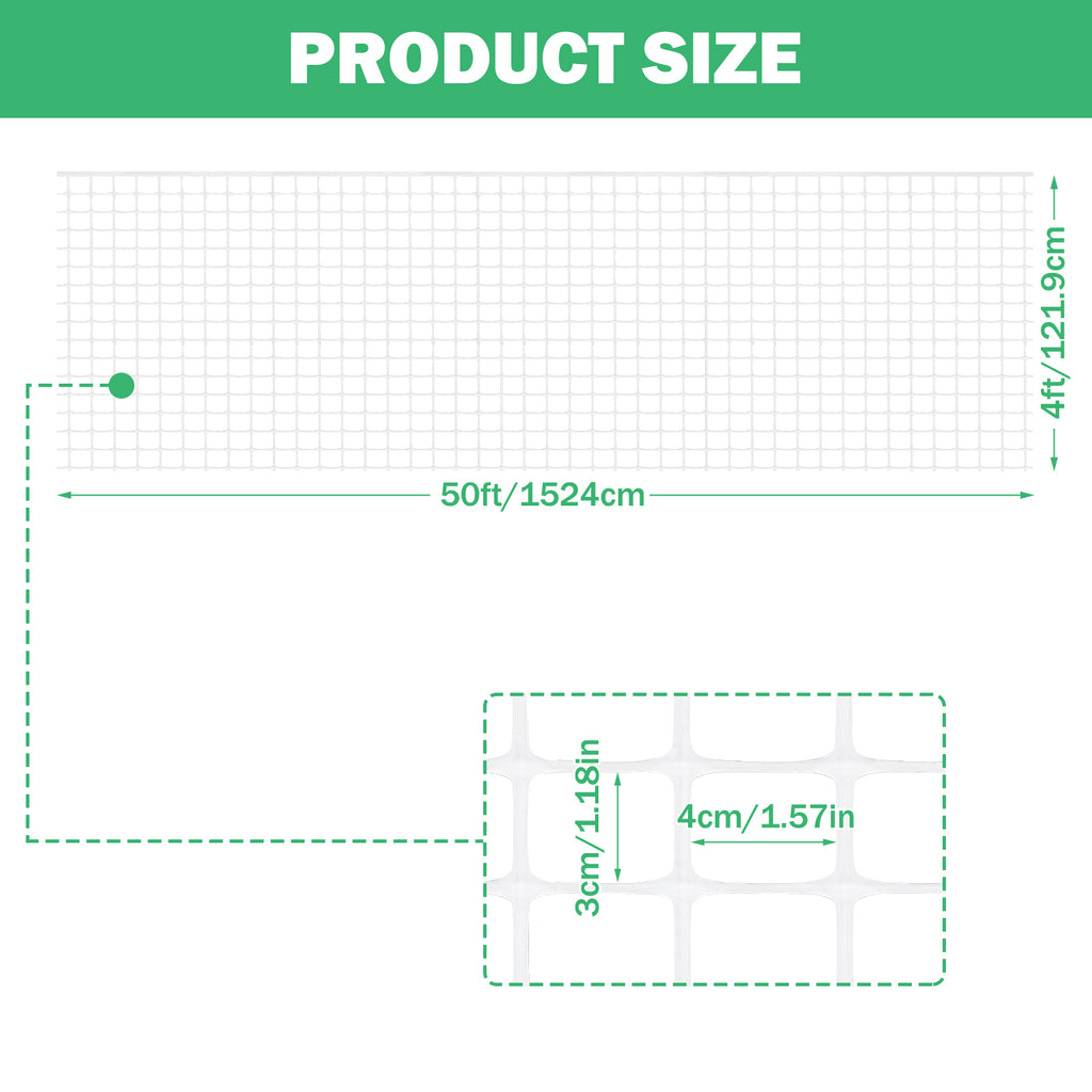 4'x50' White Plastic Safety Mesh Fencing - Heavy Duty Temporary Fence for Construction & Garden Barrier