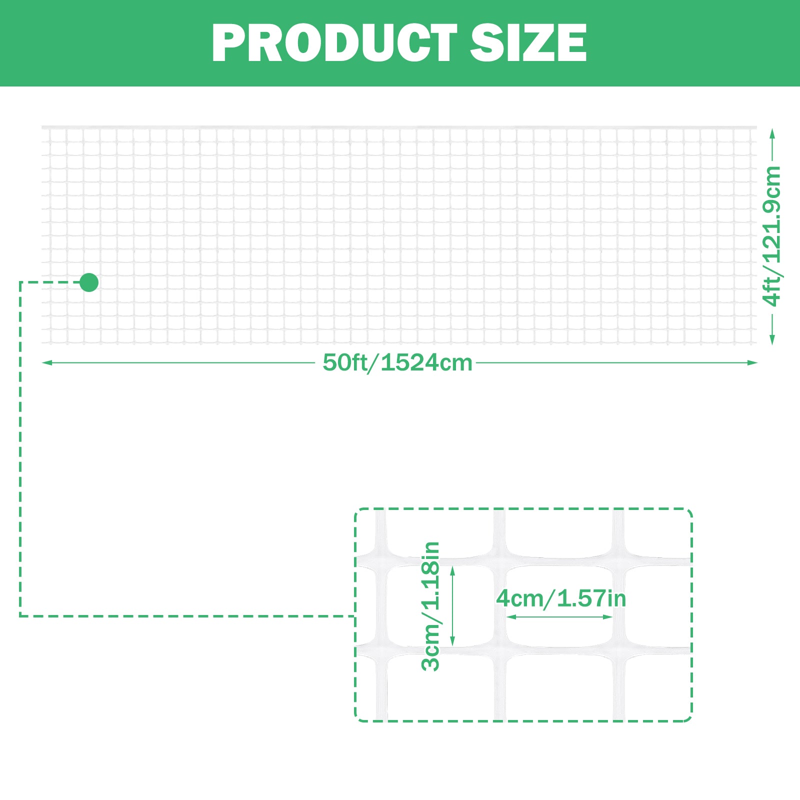 4'x50' White Plastic Safety Mesh Fencing - Heavy Duty Temporary Fence for Construction & Garden Barrier