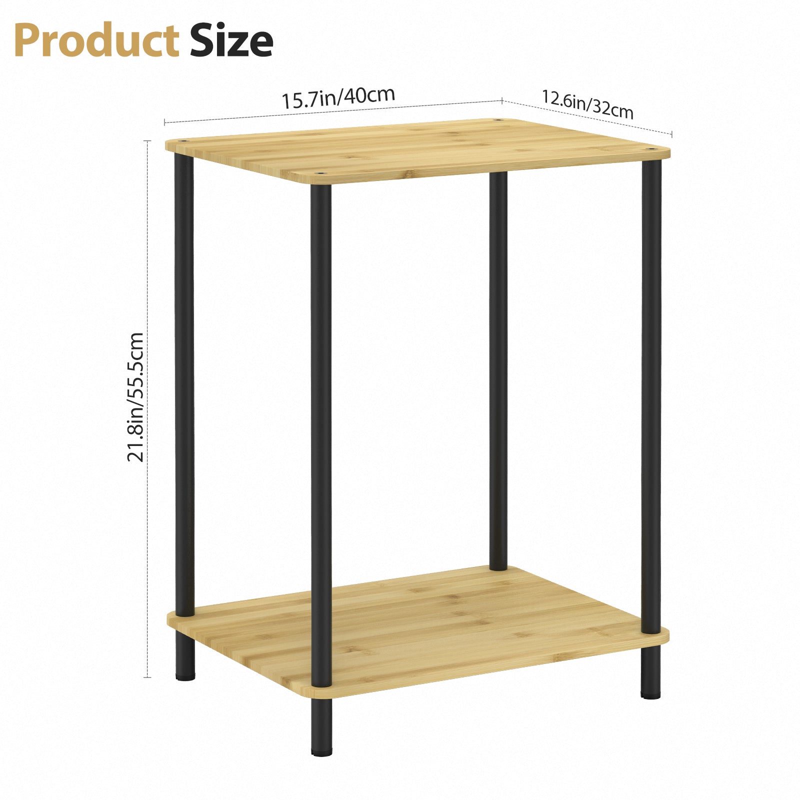Set of 2 Bamboo 2-Tier Side Tables - Small End Tables for Bedroom & Living Room