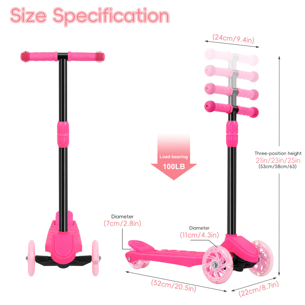 3-Wheeled Toddler Scooter for Kids Ages 2-8, Toddlers Age 3-8 Year Old Boys and Girls- Kid Three Wheel Scooters with LED Light Up Wheels, Lean to Steer, and Height Adjustable