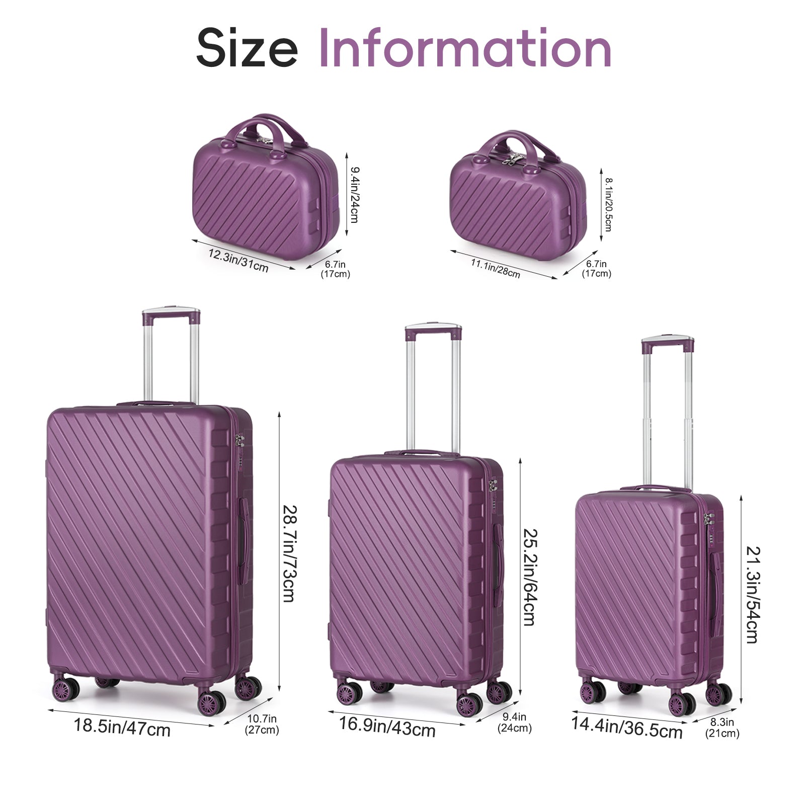 Luggage 5 Piece Set ABS Carry On Hardside Suitcase Travel Bag TSA Spinner Wheels