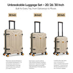 3-Piece Hardside Luggage Set with TSA Lock, Durable Lightweight Spinner Suitcase 20/26/30 Inch (Beige)