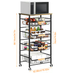 5-Tier Kitchen Utility Cart, Metal Microwave Stand, Rolling Kitchen Trolley with Wheels. Suitable for storage in kitchens, bathrooms, living rooms, bars and offices.