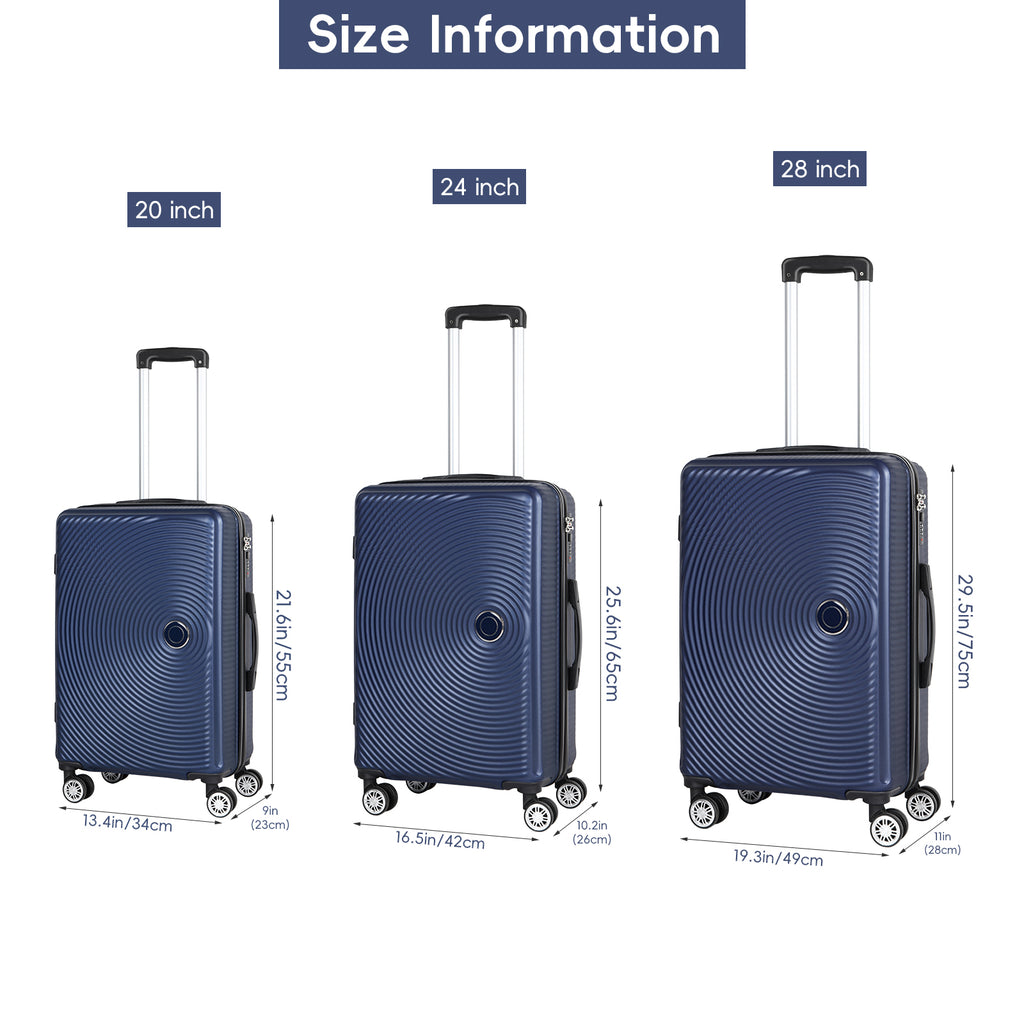 3 Pieces Luggage Set ABS Travel Suitcase with Spinner Wheels, Durable Hardshell Carry on Suitcase with TSA Lock (20 inch 24 inch 28 inch)
