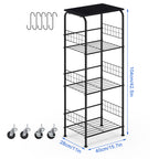 4-Tier Rolling Kitchen Cart, Black Metal Utility Storage Cart with Wheels for Kitchen, Pantry, Bathroom