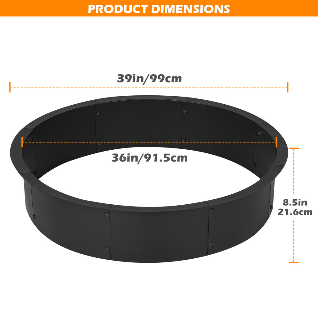 36inch Round Fire Pit Ring Insert, Large Steel Firepit Liner for In-Ground or Above-Ground