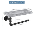 Wall Mounted Industrial Tissue Storage Rack with Wood Shelf, Grey White Kitchen and Bathroom Paper Towel Dispenser Holder
