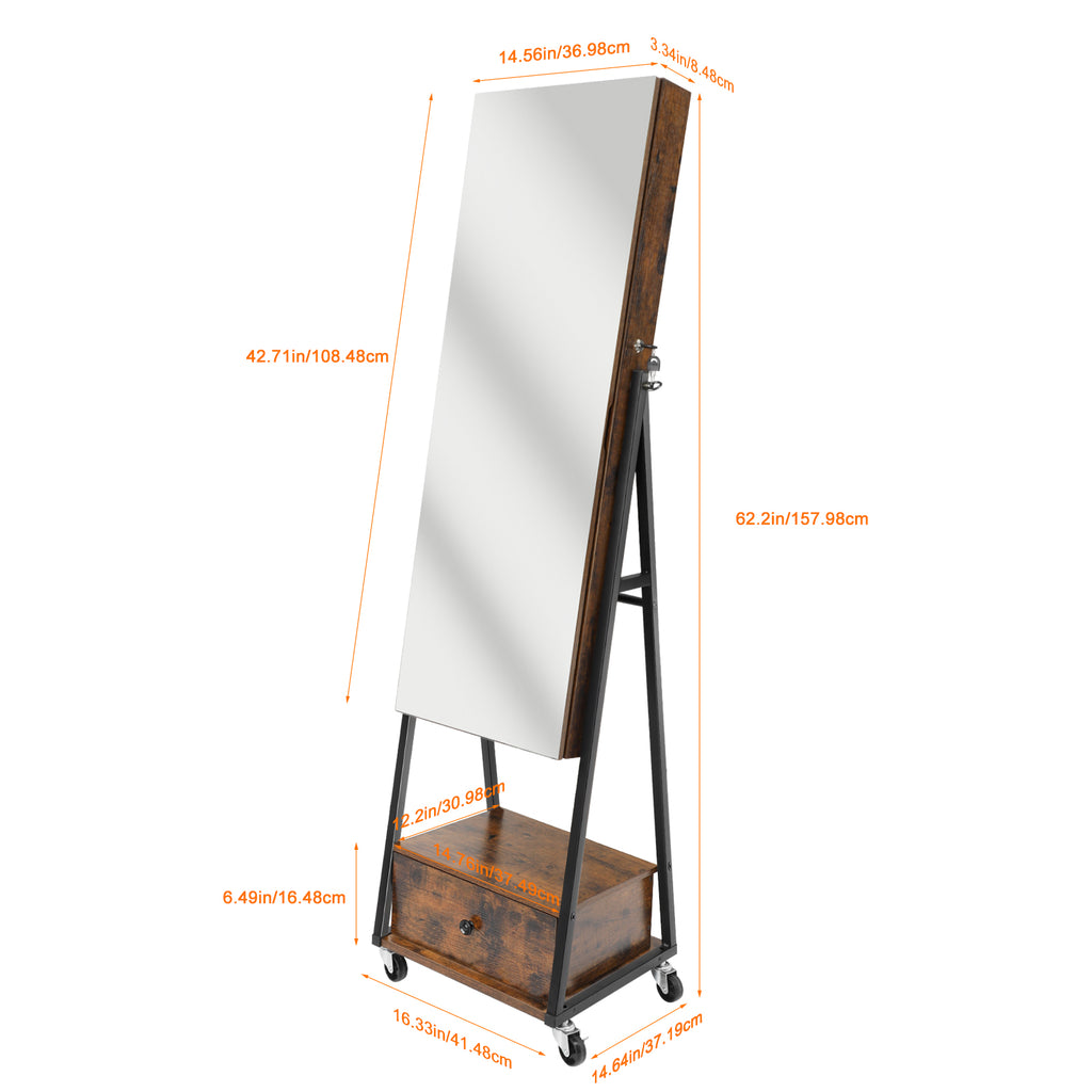 Floor Standing Jewelry Cabinet Armoire - Large Capacity Storage with Interior Mirror and Drawer
