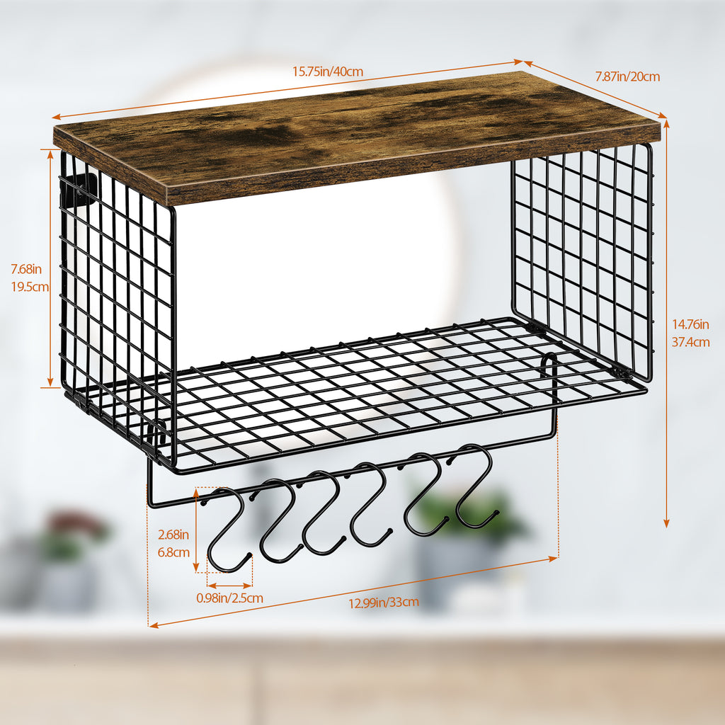 Wall-Mounted Rustic Floating Bathroom Shelves with Integrated Towel Bar and Storage Rack, Black Wood and Metal Over-Toilet Organizer for Kitchen or Bedroom