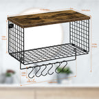 Wall-Mounted Rustic Floating Bathroom Shelves with Integrated Towel Bar and Storage Rack, Black Wood and Metal Over-Toilet Organizer for Kitchen or Bedroom