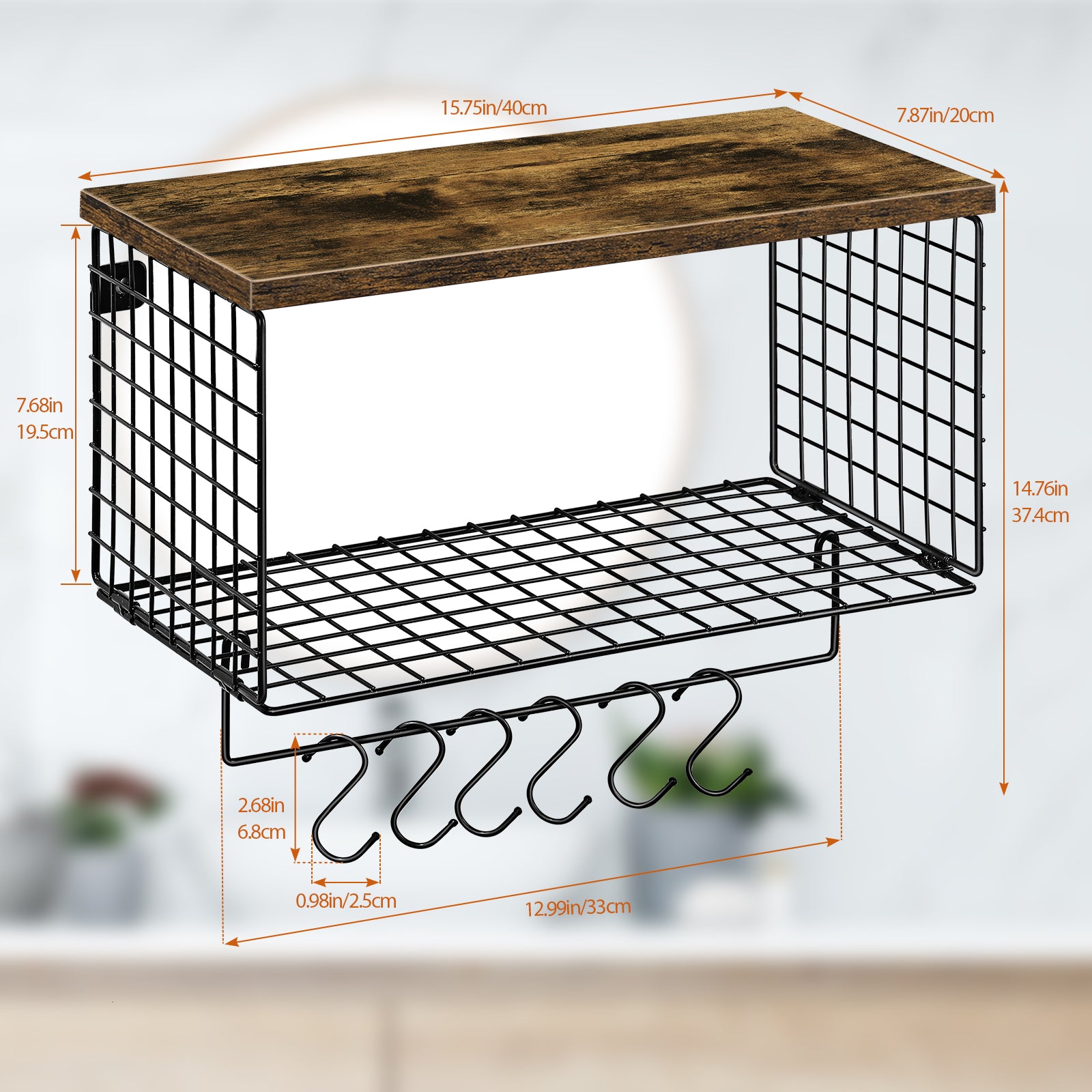 Wall-Mounted Rustic Floating Bathroom Shelves with Integrated Towel Bar and Storage Rack, Black Wood and Metal Over-Toilet Organizer for Kitchen or Bedroom