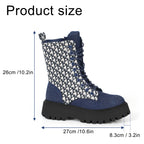Women's Platform Combat Boots, Lace-Up Ankle Boots with Inside Zipper, Chunky Heel Fashion Denim & Print Boots for Fall Winter