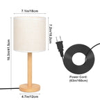 Minimalist Wooden Nightstand Lamp with Fabric Shade, Compact Bedside Table Lamp for Bedroom & Dorm