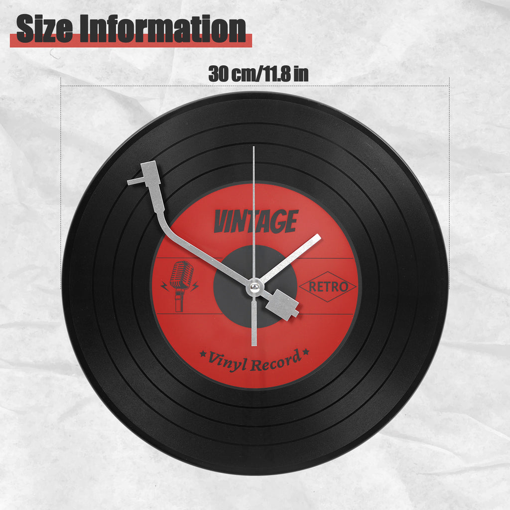 1*8inch Vinyl Record Wall Clock - Creative Retro Music Record Decorative Clock - Silent Non-Ticking for Music Lovers