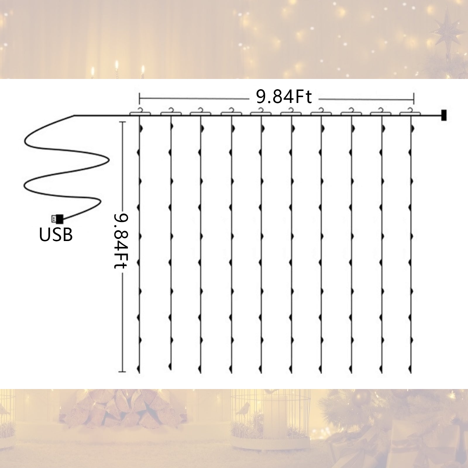 Curtain String Lights, 9.8x9.8ft 300 LED Fairy Lights with Remote, Dual Color Warm White & Multicolor Window Curtain Lights, 11 Modes Waterproof Twinkle Lights for Bedroom, Party, Wedding, Christmas Decor