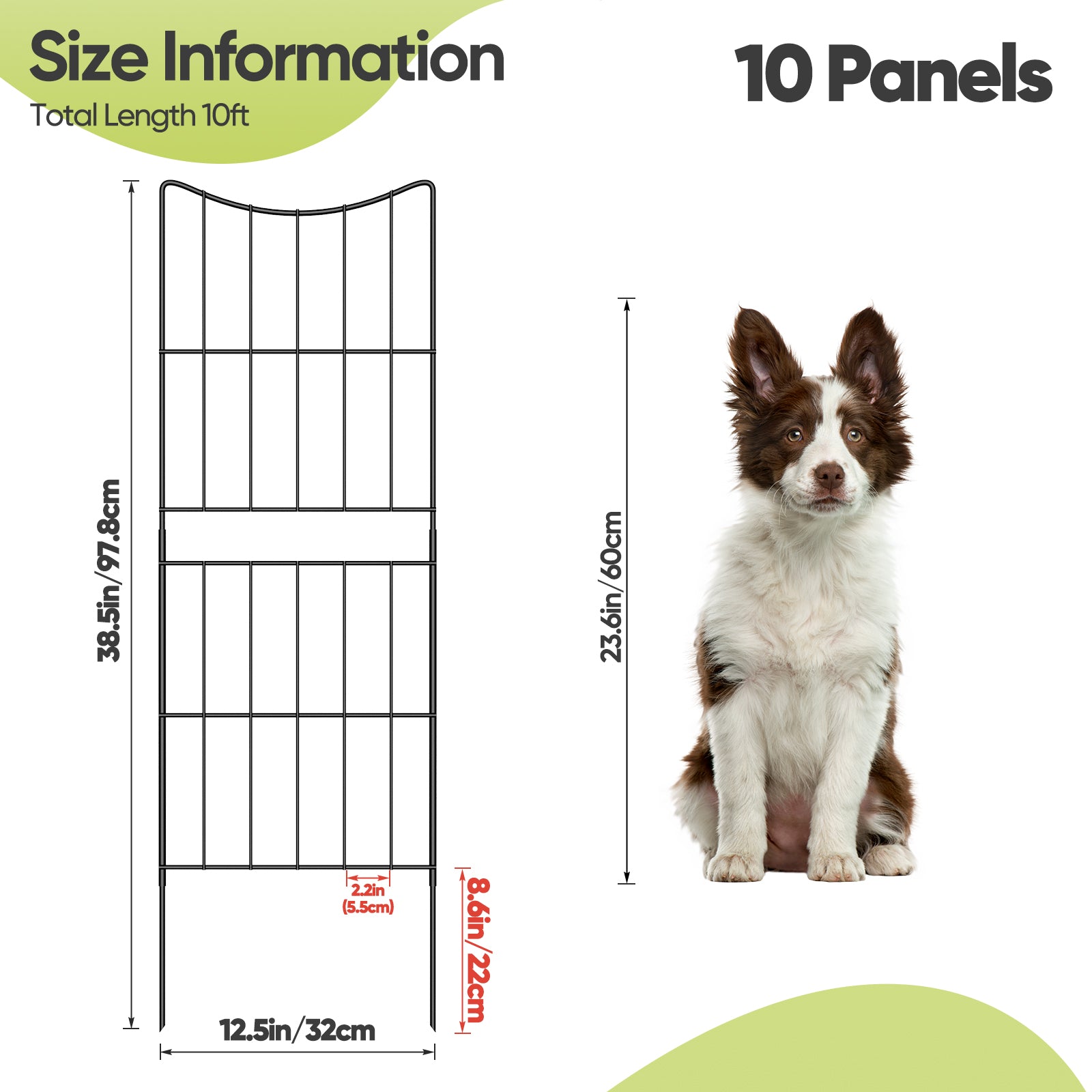 10 Pack Decorative Garden Fence, 37.5in H x 10ft L Rustproof Metal Wire Fencing, Outdoor Animal Barrier for Dogs & Flower Bed Edging, Black Arched Landscape Border