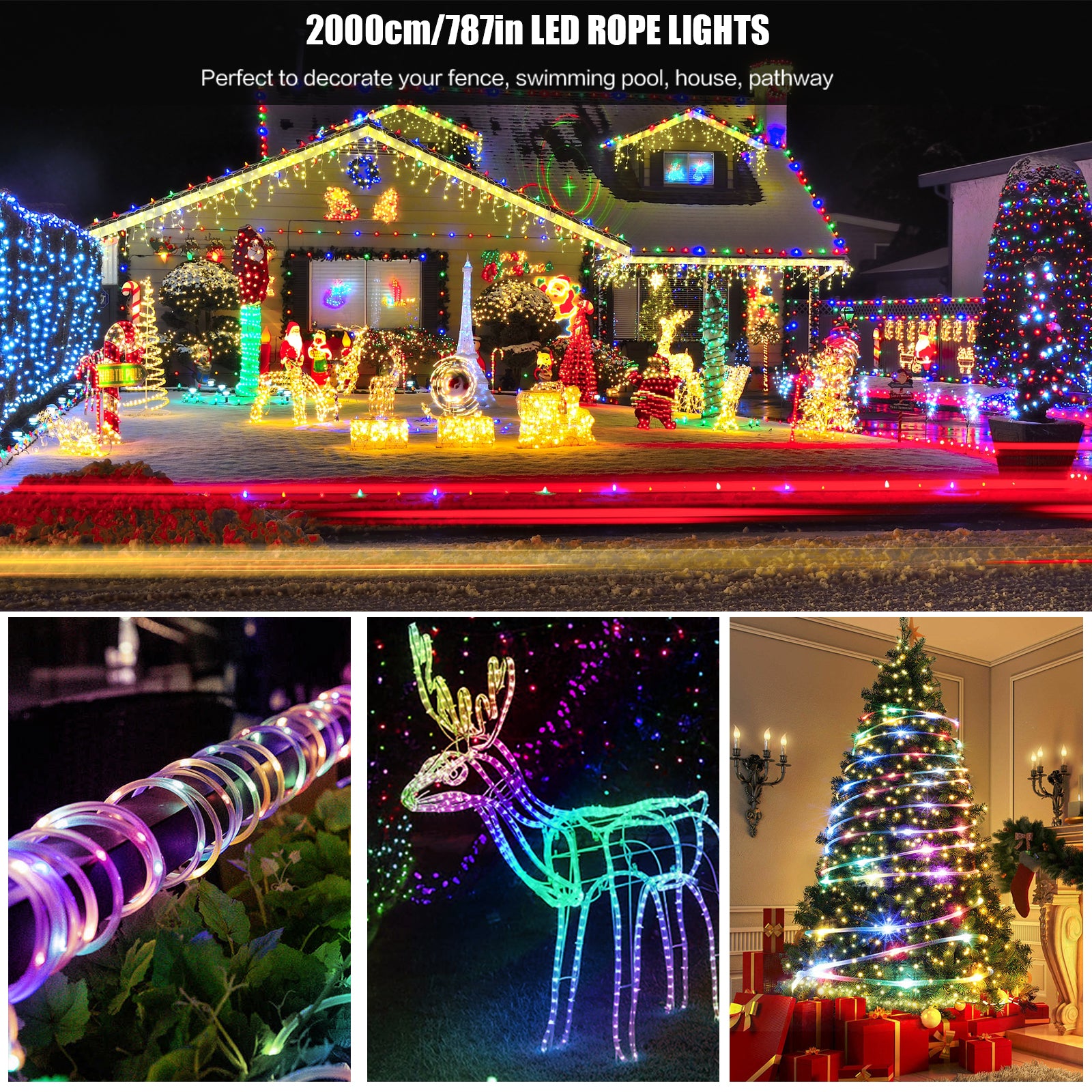 66ft LED Rope Lights, USB-Powered Waterproof Tube Lights with Remote, Multi-Color 8-Mode Fairy Lights for Indoor/Outdoor Decor