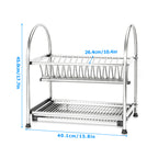 2-Tier Stainless Steel Dish Drying Rack with Drainboard, Space-Saving Kitchen Counter Organizer